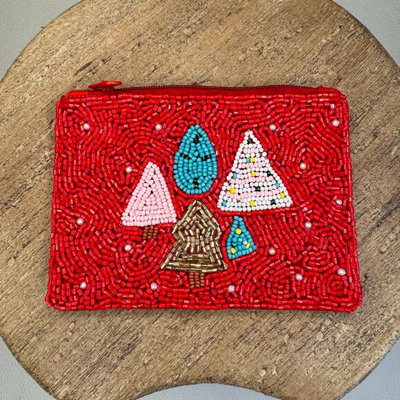 Beaded Holiday Coin Purse Christmas Gift Stocking Travel Pouch NEW FAST SHIP - Picture 2 of 5